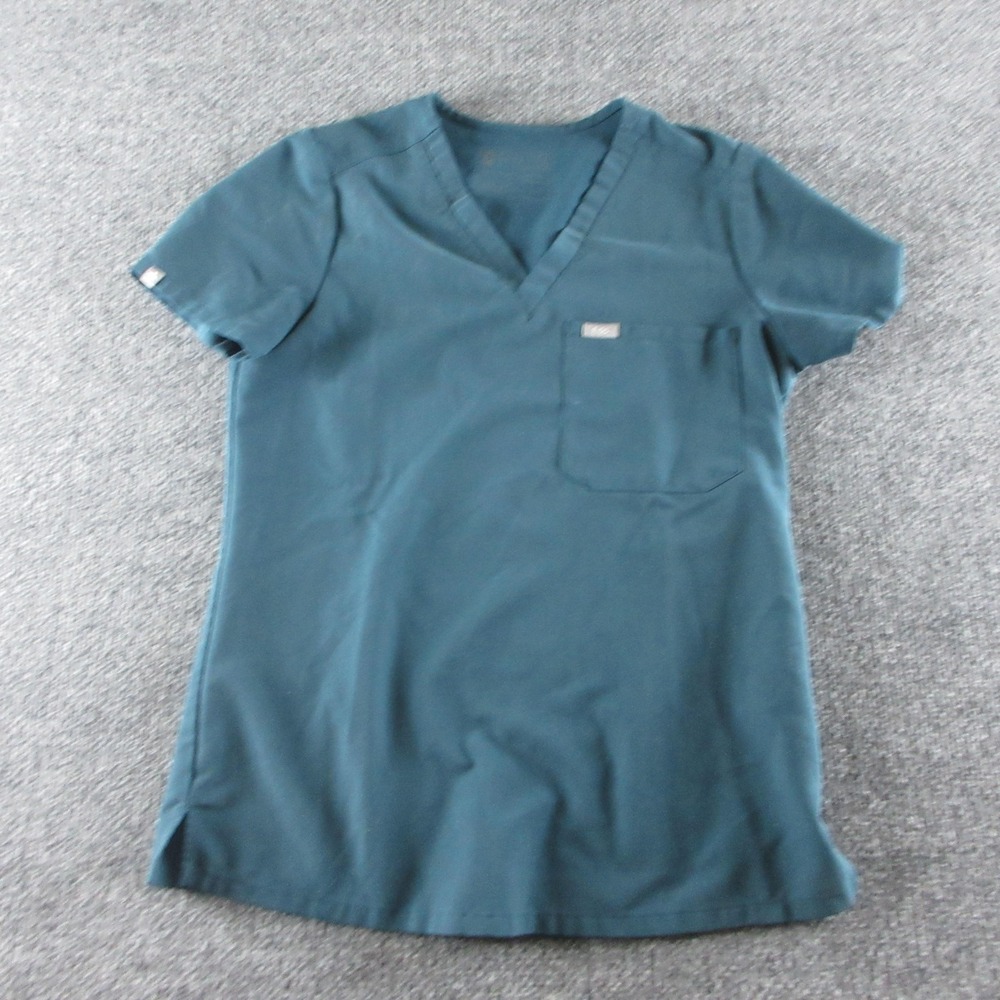 FIGS Scrub Top Womens XS Green V Neck Short Sleeve Technical Collection Pocket